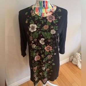J. Jill Black Floral Long Sleeve Tunic Top